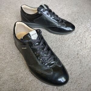 ECCO Hydra-Max Golf Shoes Womens 8.5 Black Patent Leather Spikeless Lace-Up